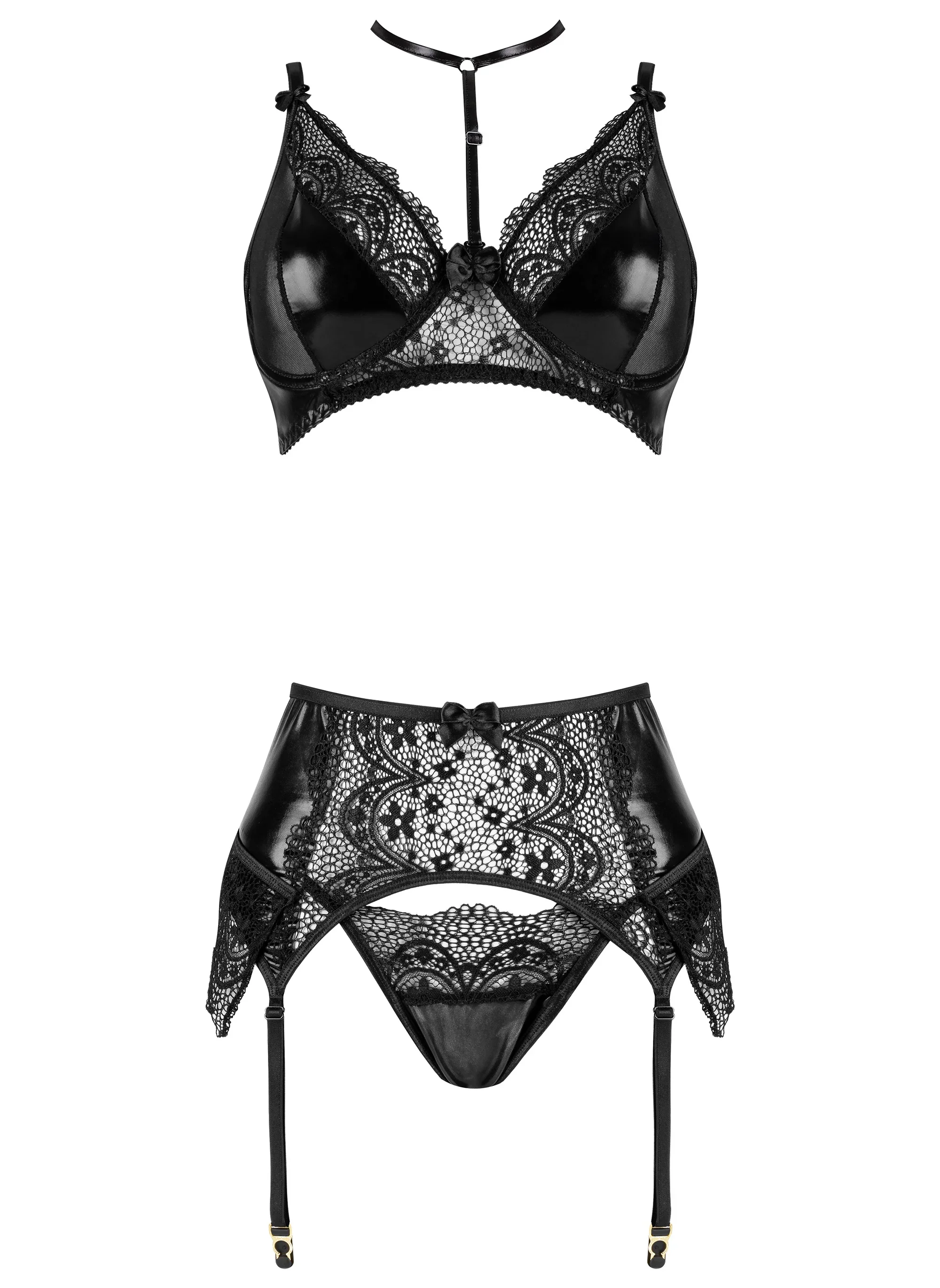 Beauty Night Noir Fantasy Sheer Lace Bra Garter Belt & G-String - Image 8