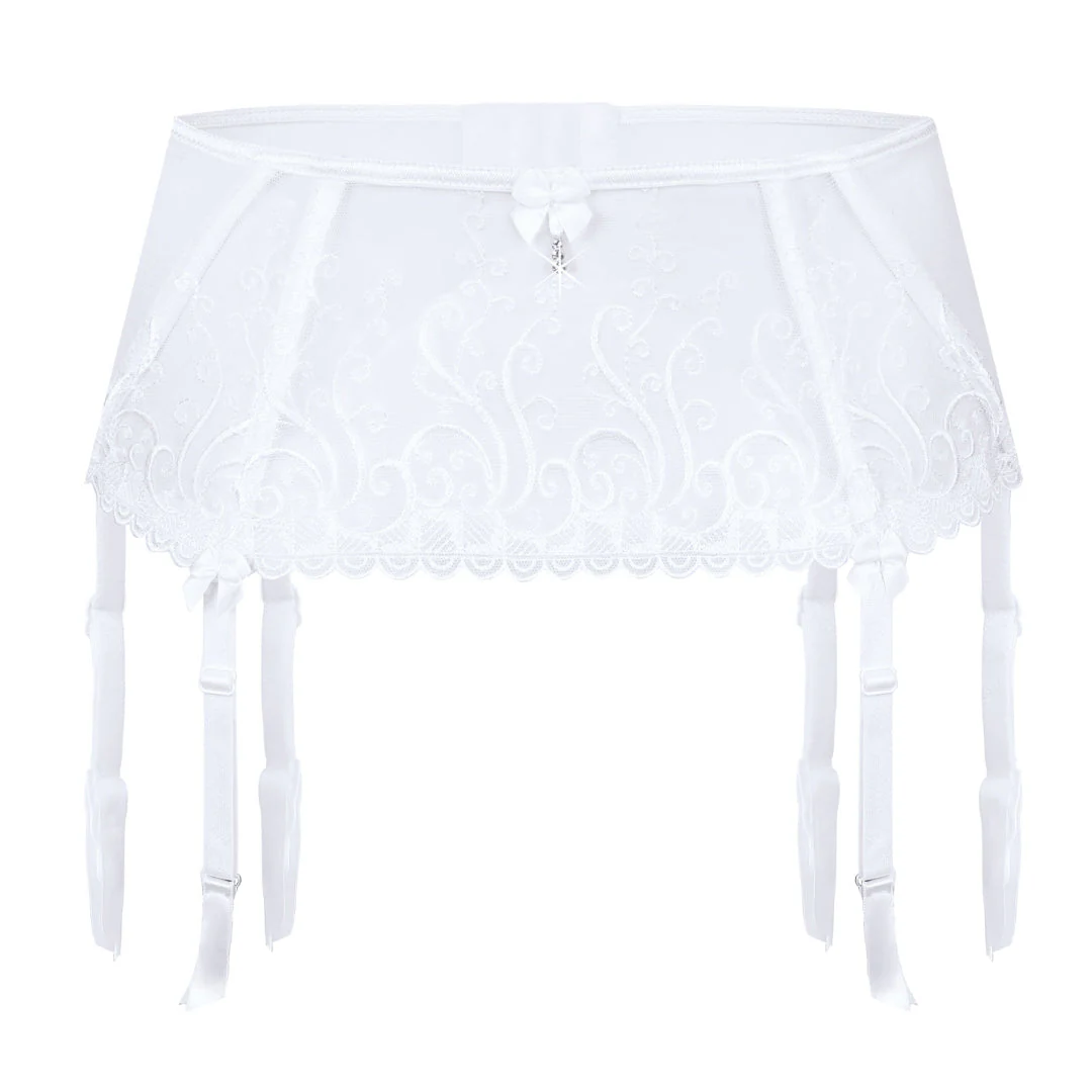 Bridal Sheer Mesh Embroidered Garter Belt Roza Anuk White - Image 4