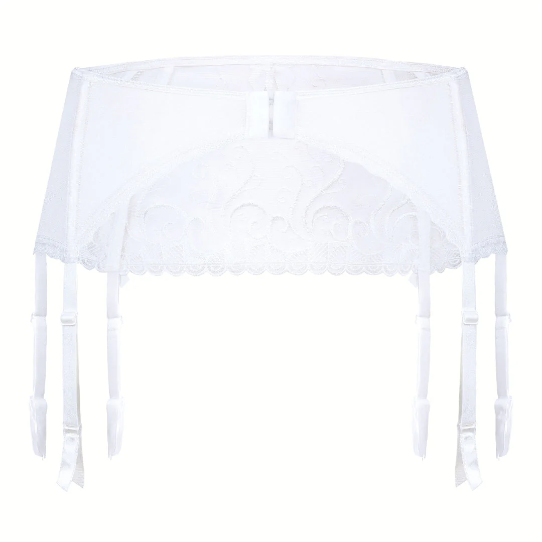 Bridal Sheer Mesh Embroidered Garter Belt Roza Anuk White - Image 5