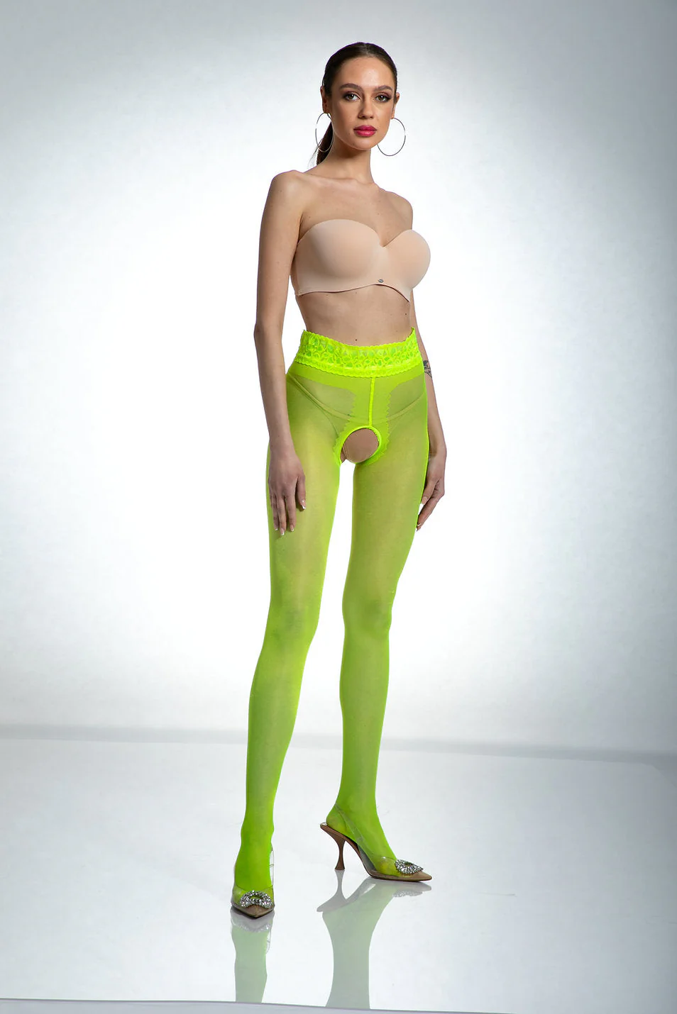 Amour Hip Lace 30 DEN Yellow Open Crotch Hipster Tights - Image 3