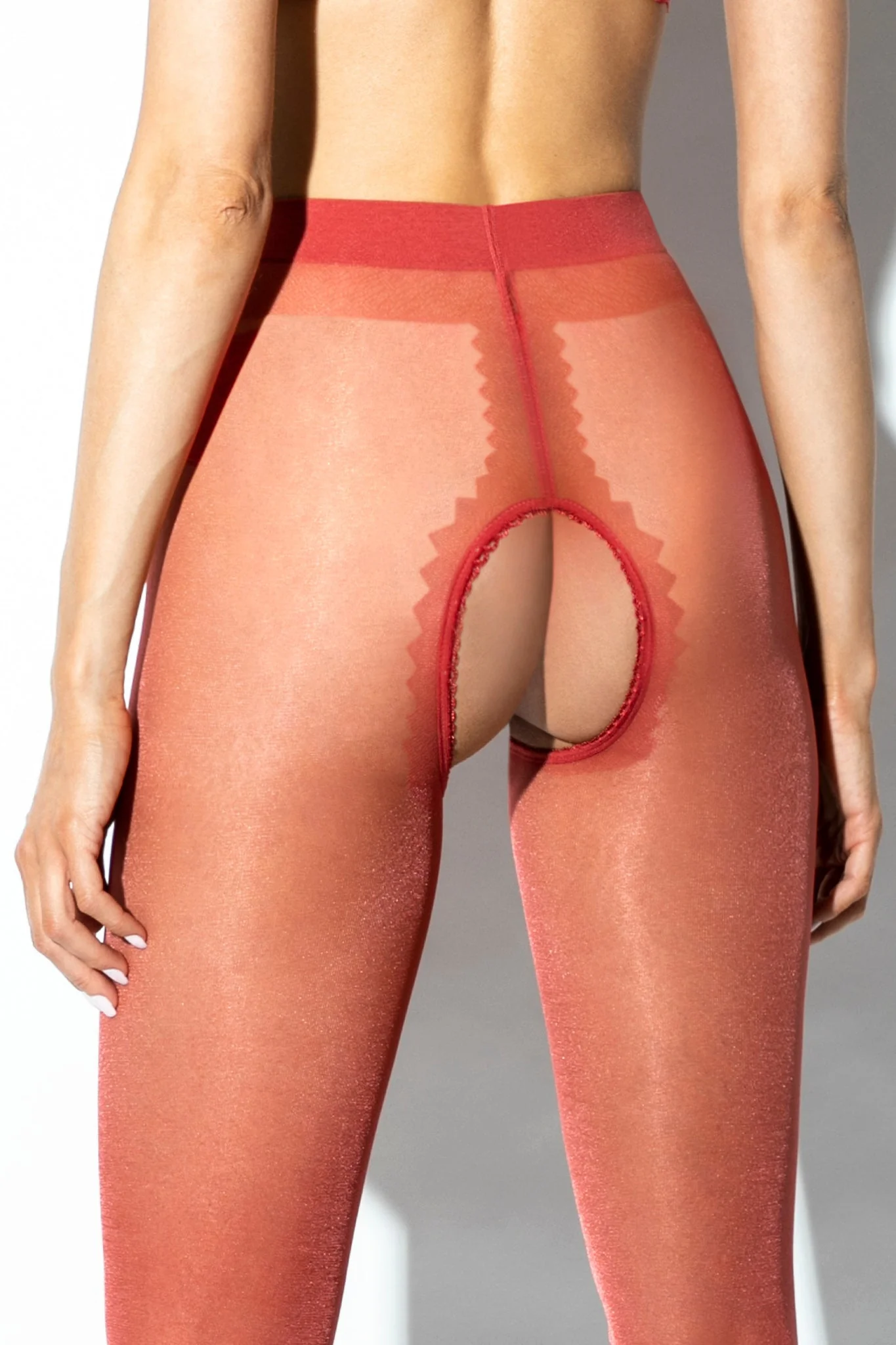 Amour Hip Gloss Red Open Crotch Pantyhose 20DEN - Image 3