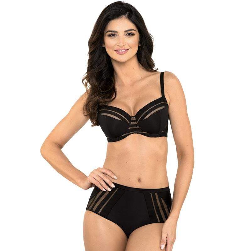 Gorteks Luna Black Full Figure Padded Striped Bra - Image 4