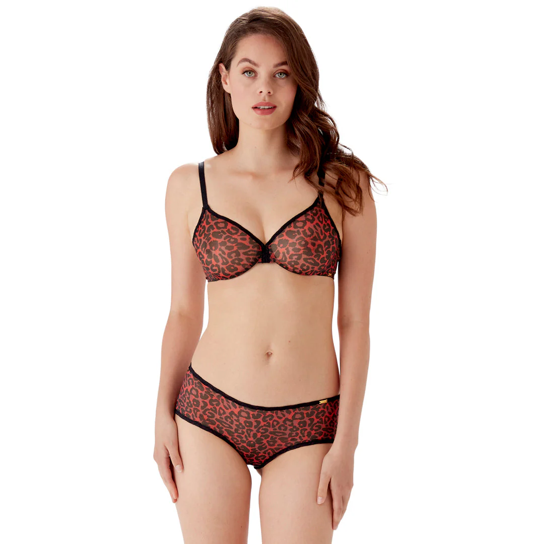 Gossard Glossies Leopard Red Printed Sheer Boy Short Panty - Image 6