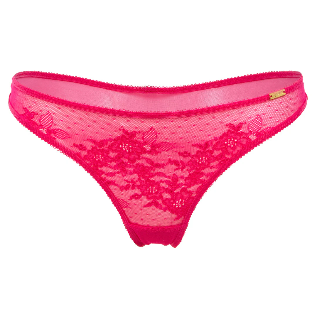 Gossard Glossies Lace Hot Pink Sheer Thong Panty - Image 8