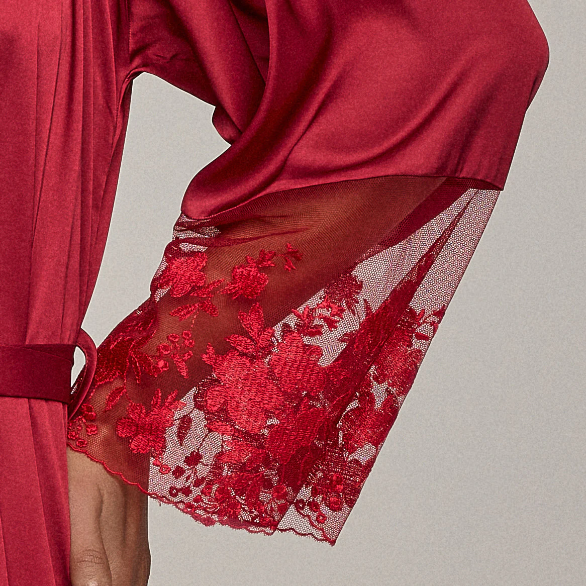 Long Sleeve Satin Bathrobe Ruby Red Tango - Image 2