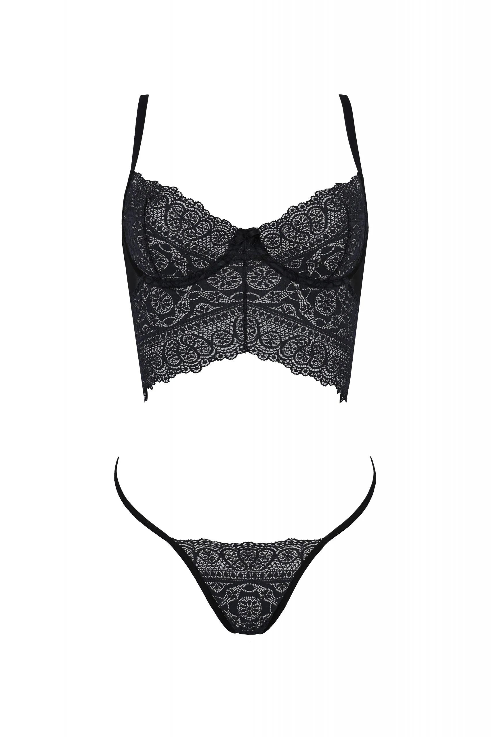 Longline Lace Bustier String Panty Set Passion Kerria - Image 3