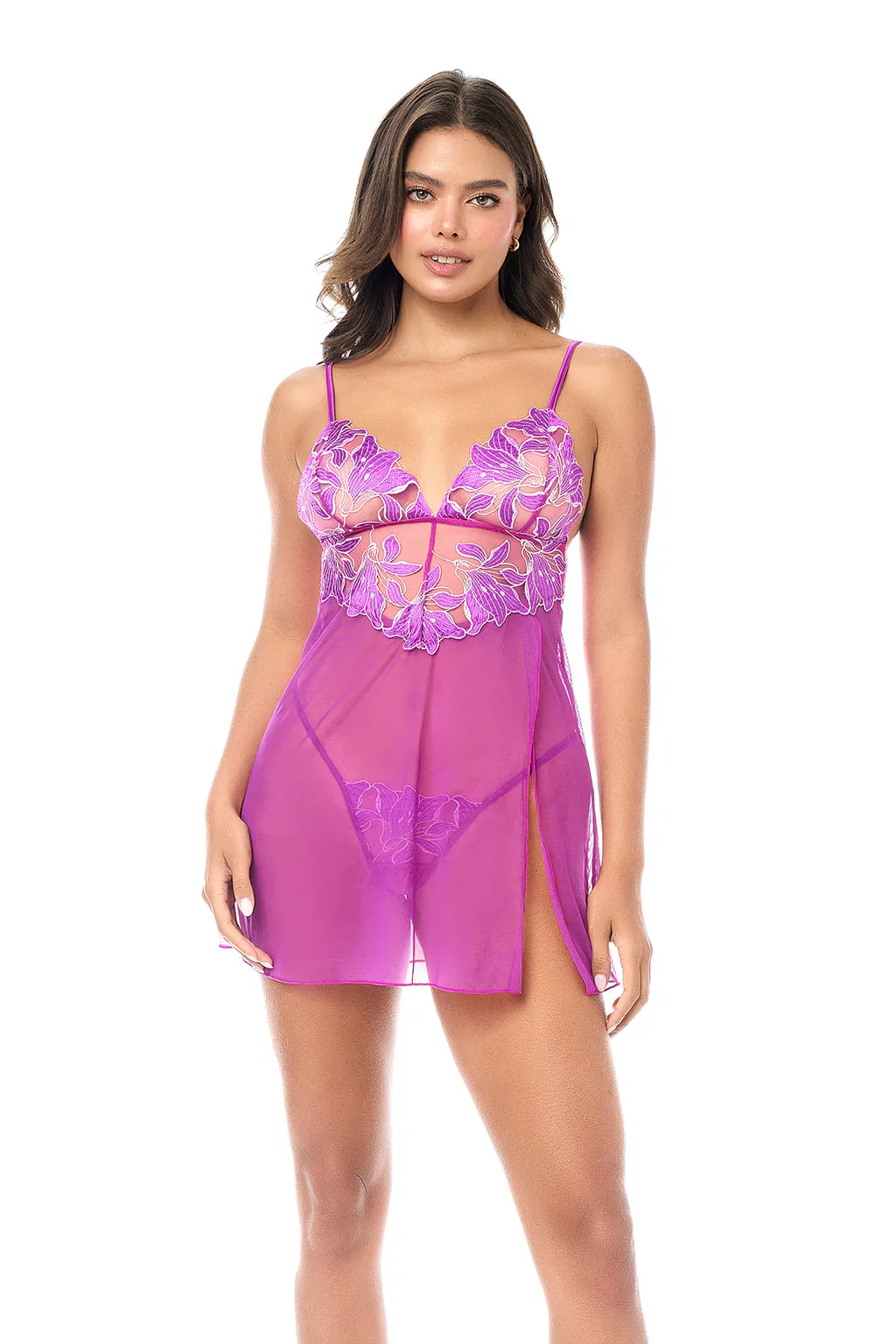 Mapale Twilight Orchid Sheer Babydoll & String Panty Set