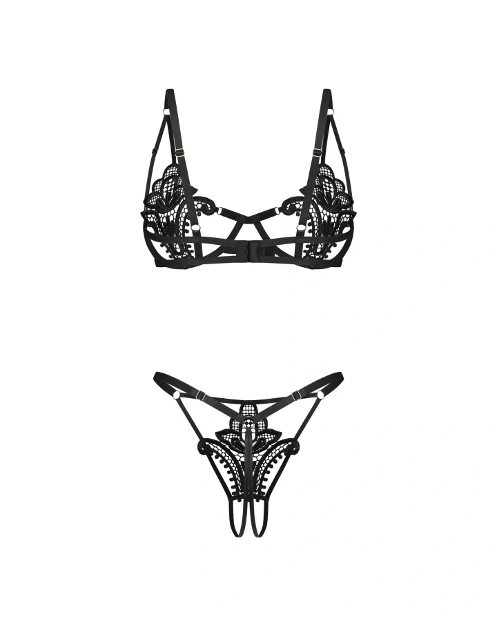 Obsessive Luise Sublim Black Lace Cut-Out Bra & Crotchless Thong Set - Image 6
