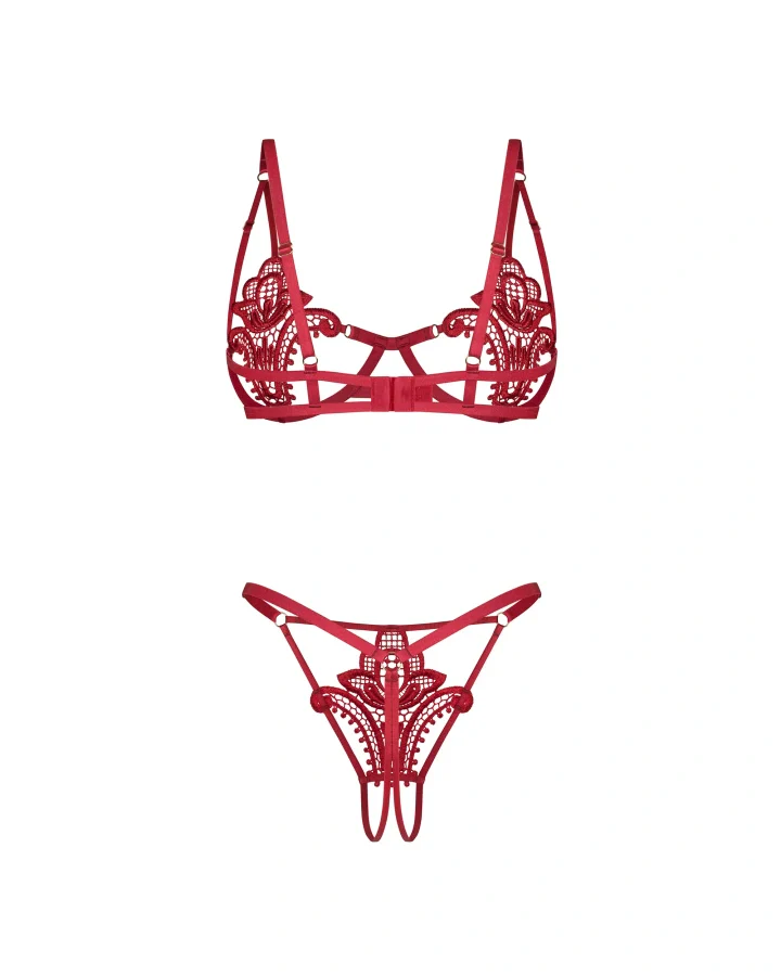 Obsessive Luise Sublim Red Lace Cut-Out Bra & Crotchless Thong Set - Image 10