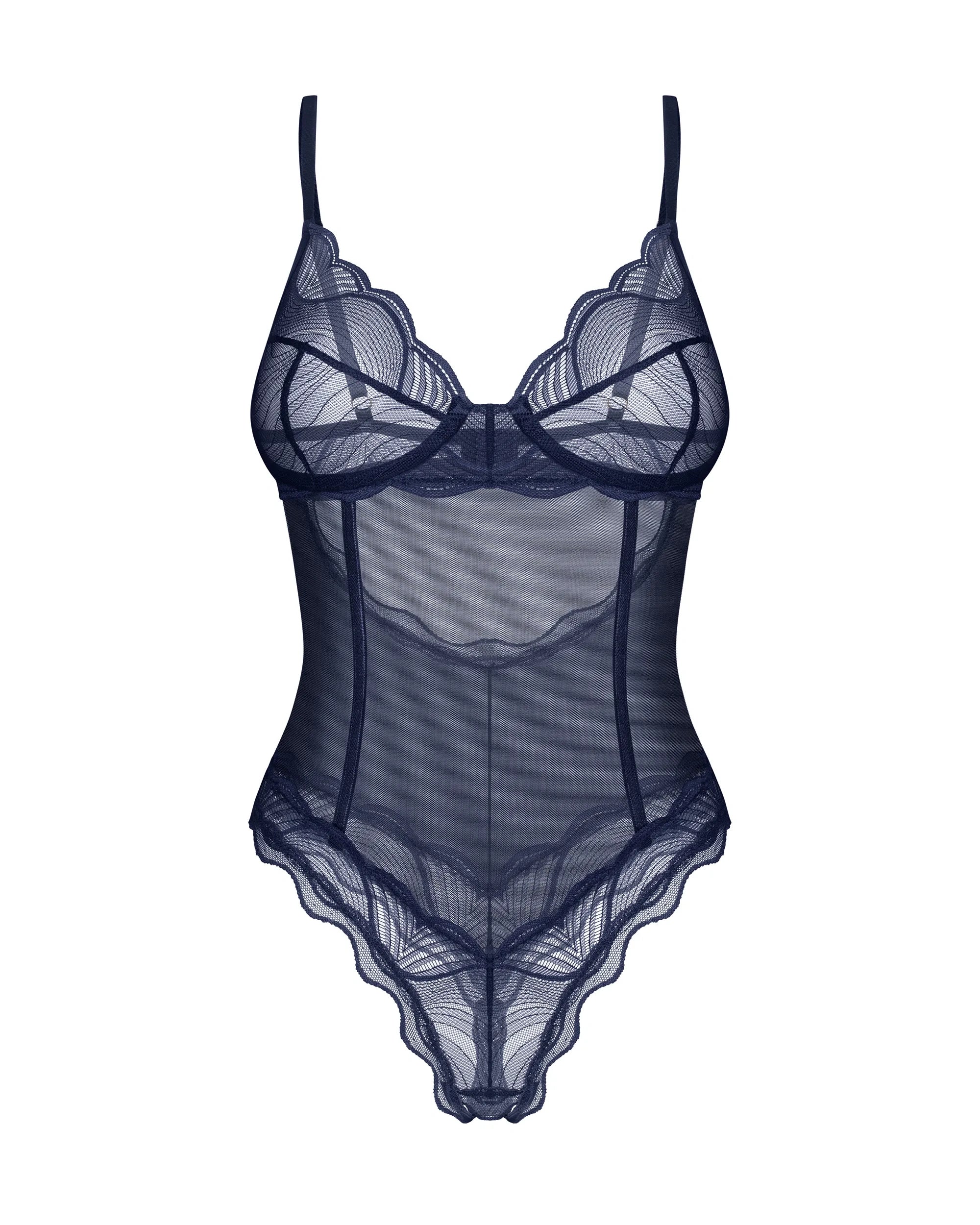 Obsessive Nightly Blue Sheer Crotchless Underwire Teddy - Image 4