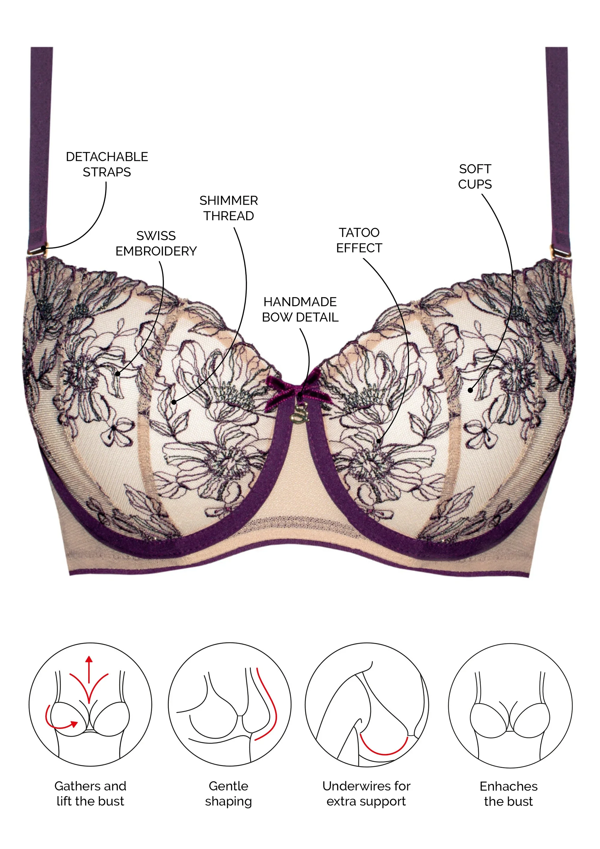 Samanta Silvia Aubergine Sheer Balconette Bra - Image 10