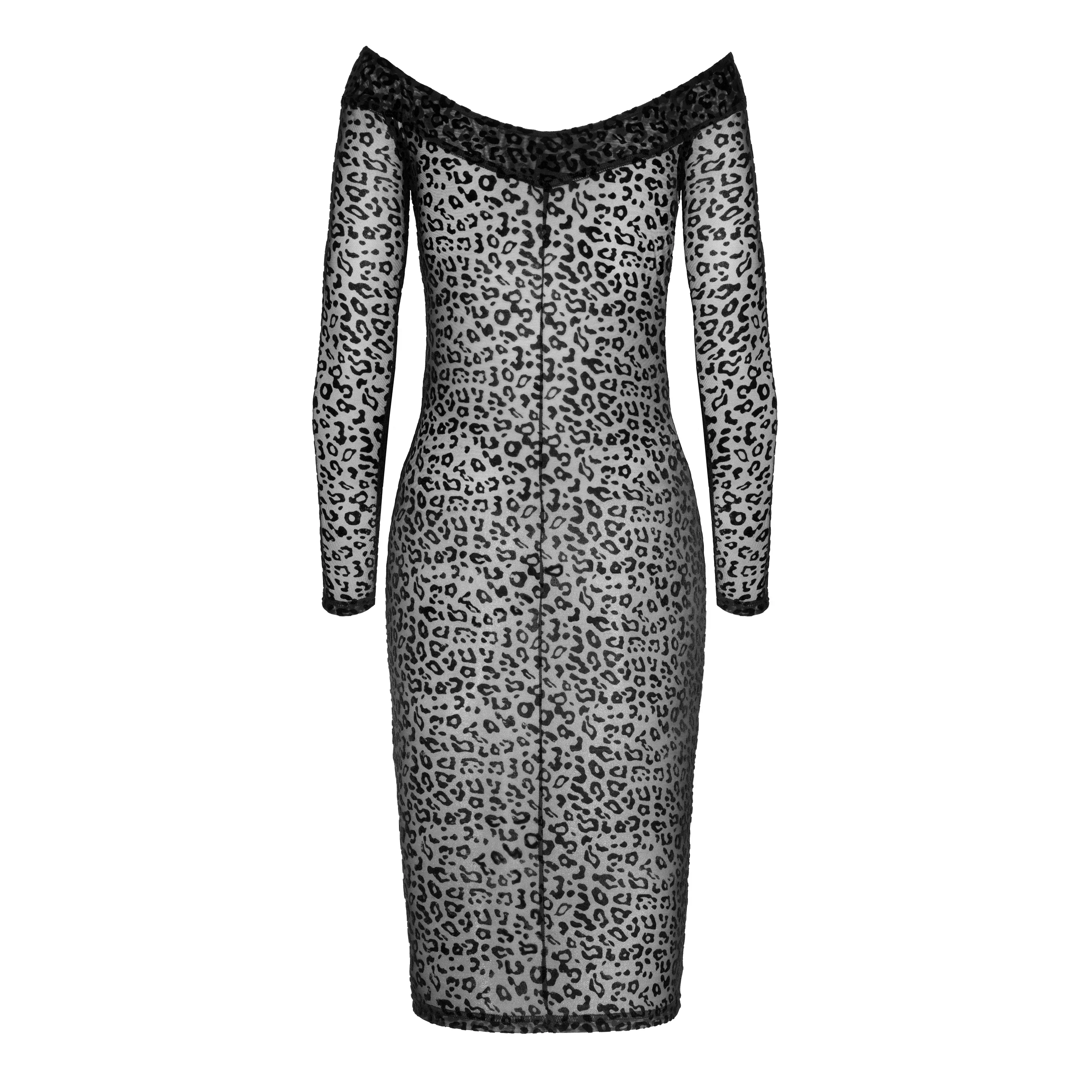 See Through Leopard Flock Midi-Dress Noir Handmade - Image 6