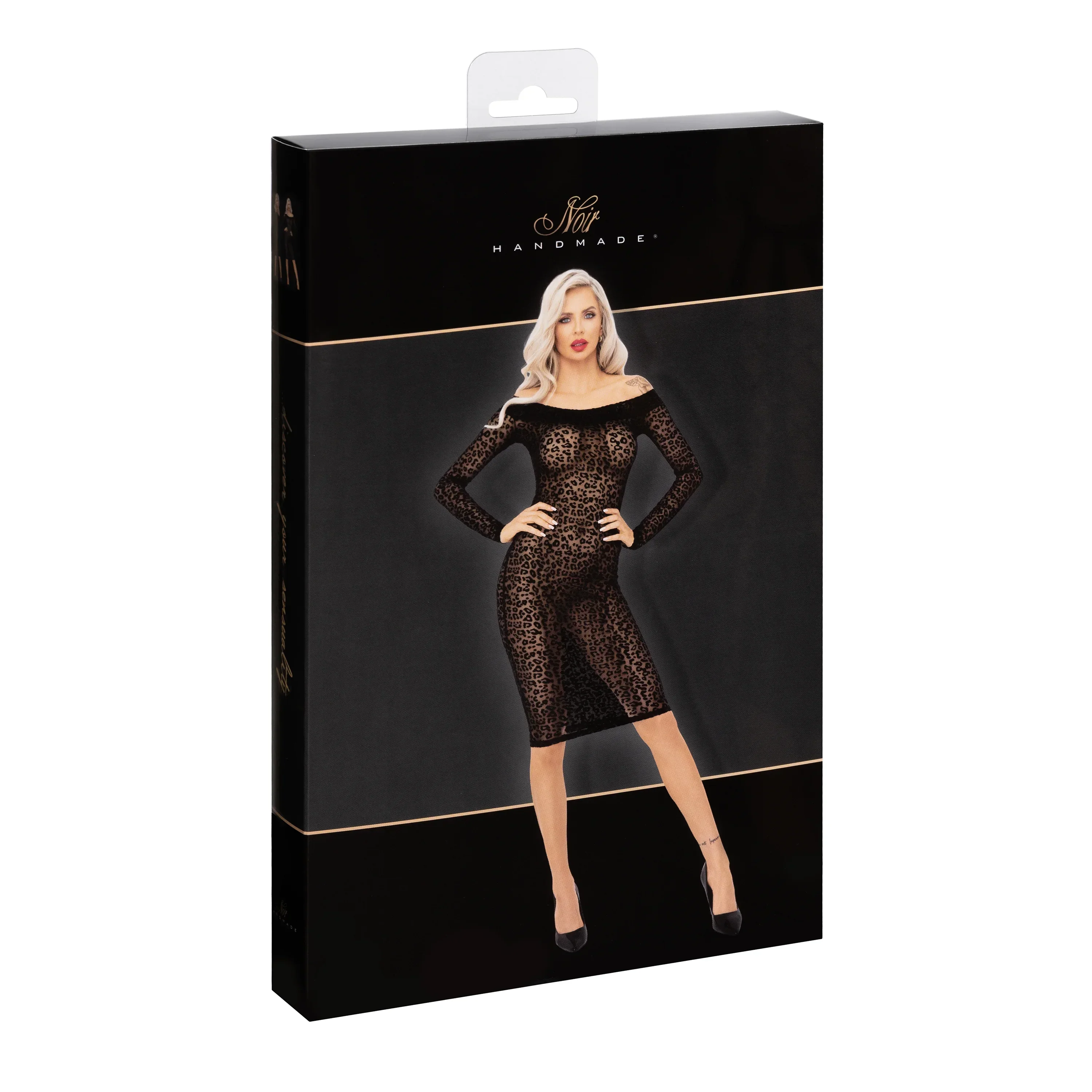See Through Leopard Flock Midi-Dress Noir Handmade - Image 8