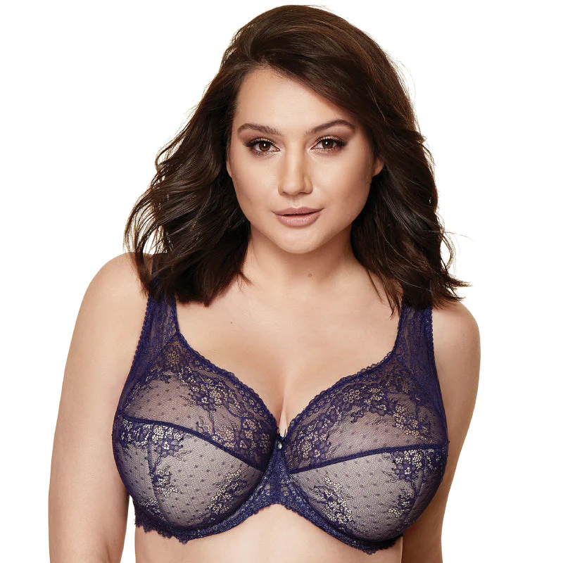 Gorteks Scarlet Navy Blue Semi Sheer Half Padded Bra - Image 3