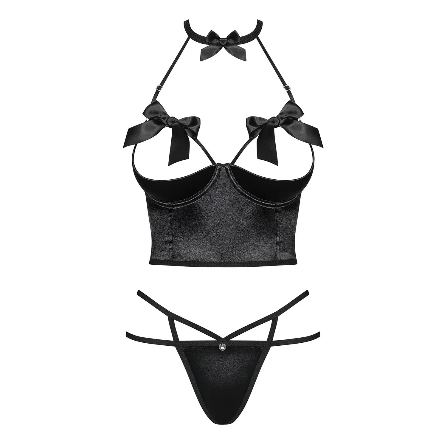 Obsessive Delishya Black Open Cup Corset & String - Image 3