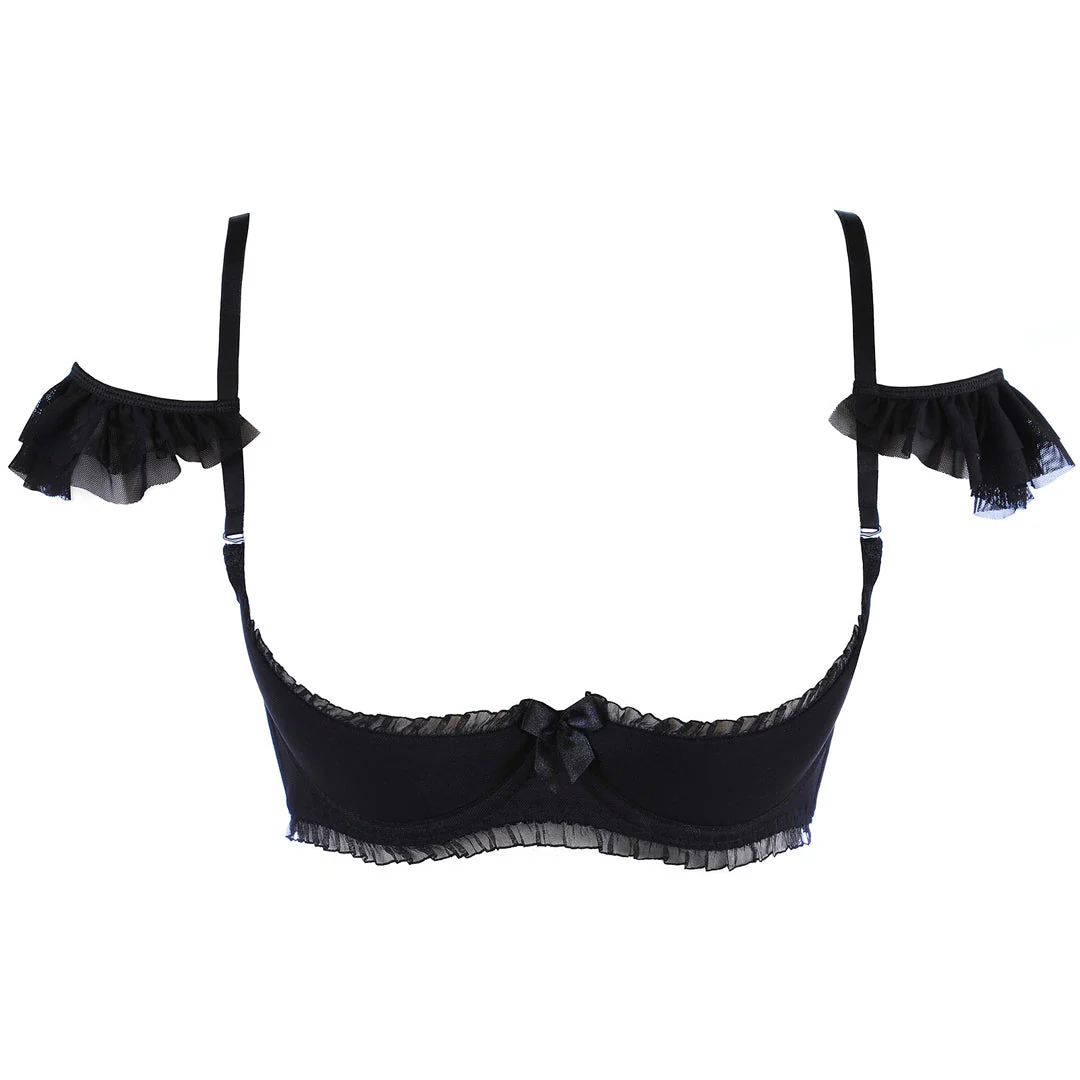 Axami Sweet Angel Black Ruche Open Cup Shelf Bra - Image 6