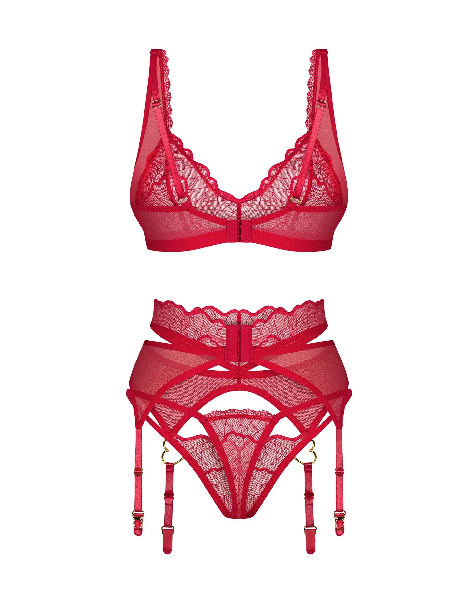 Obsessive Cupide Desir Sheer Bralette Thong Garter Belt Set - Image 6