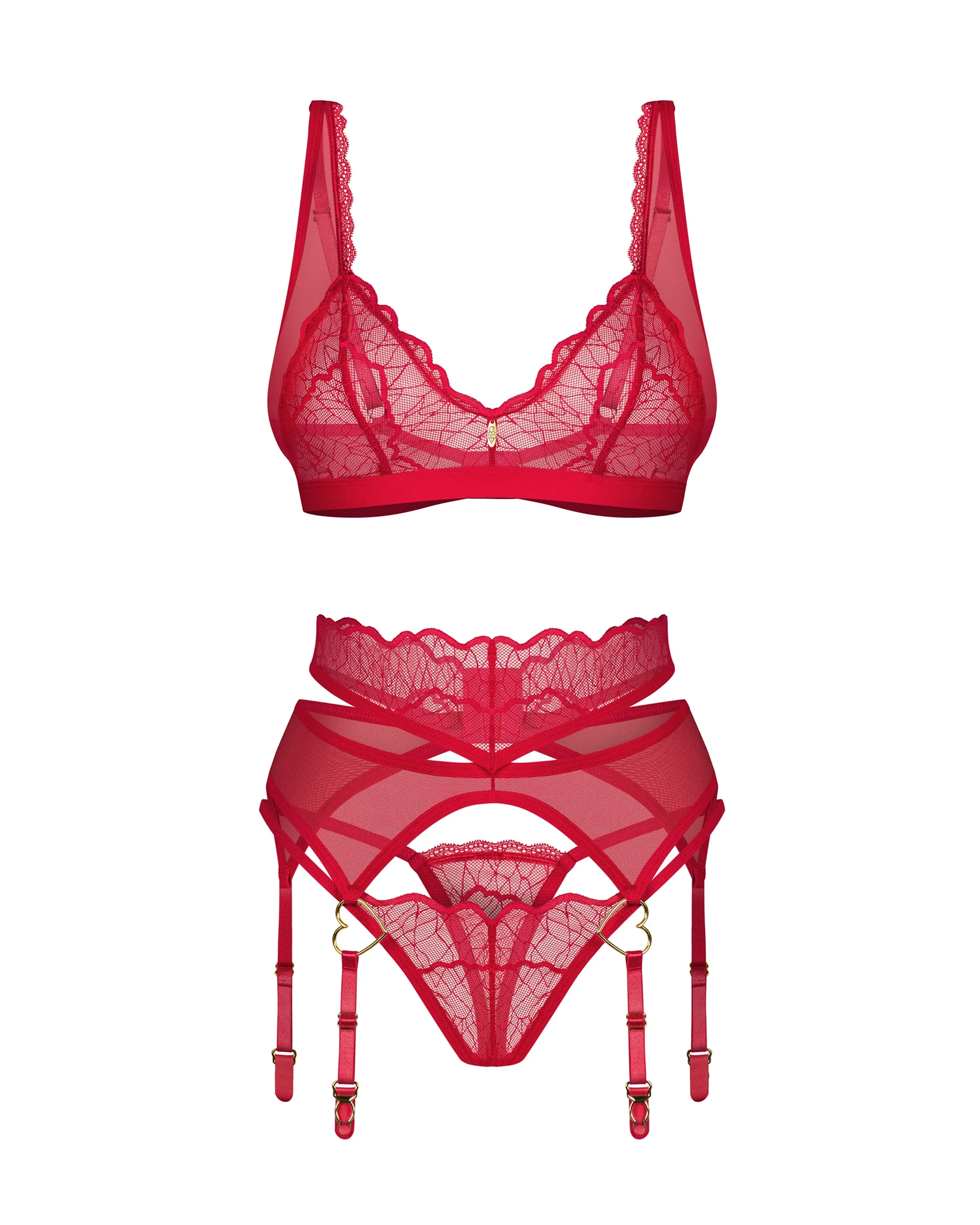 Obsessive Cupide Desir Sheer Bralette Thong Garter Belt Set - Image 7