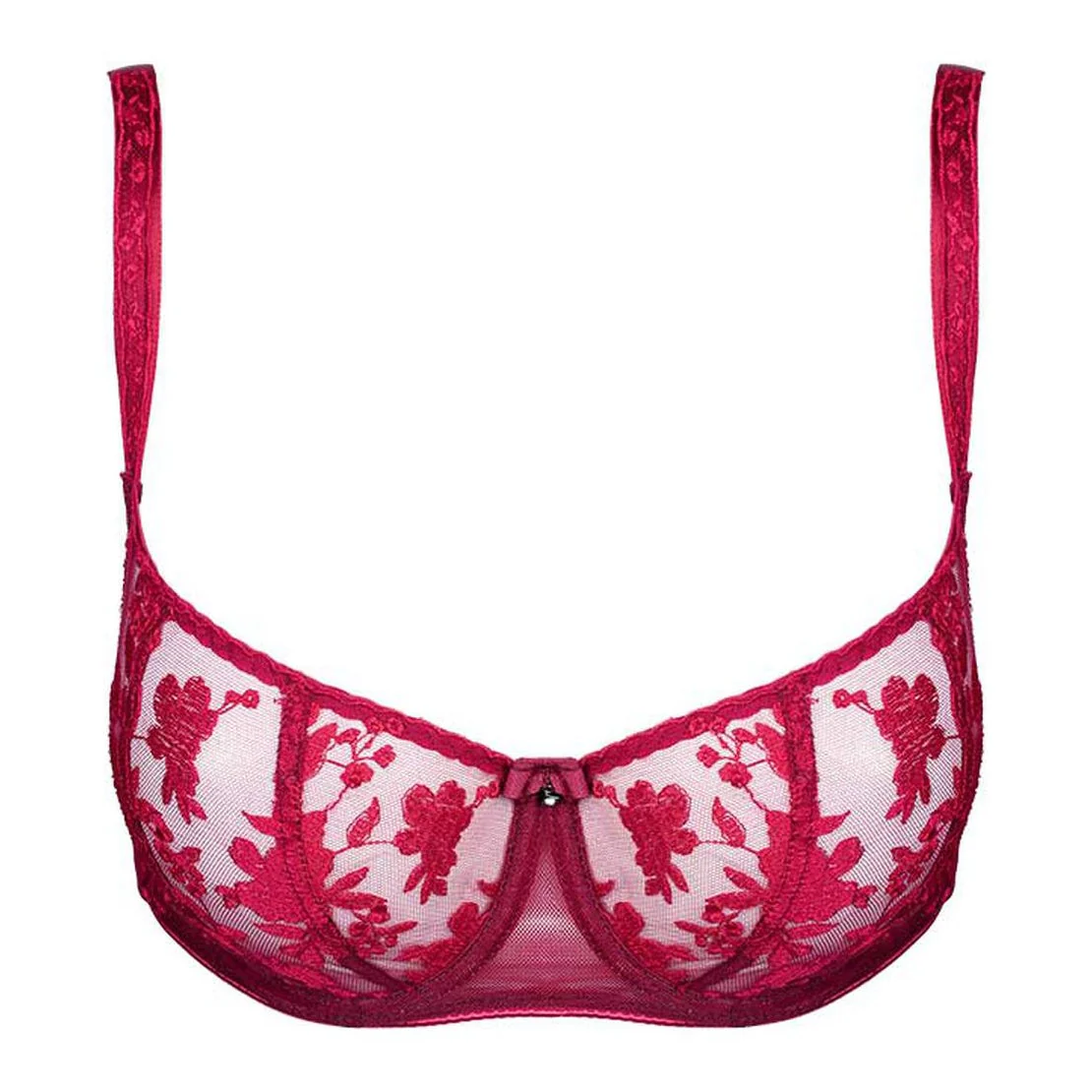 Sexy Sheer Lace Balconette Bra Tango Red - Image 6