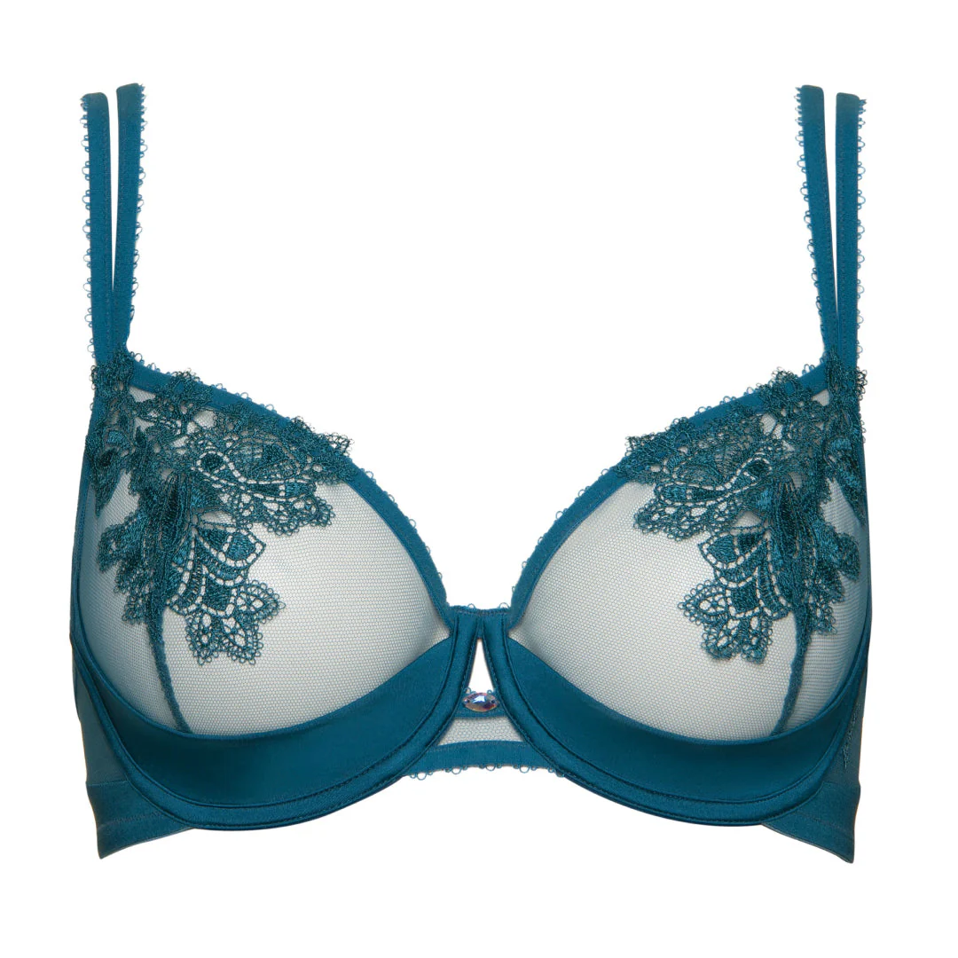 Lisca Peony Dark Turquoise Sheer Mesh Demi Bra - Image 3