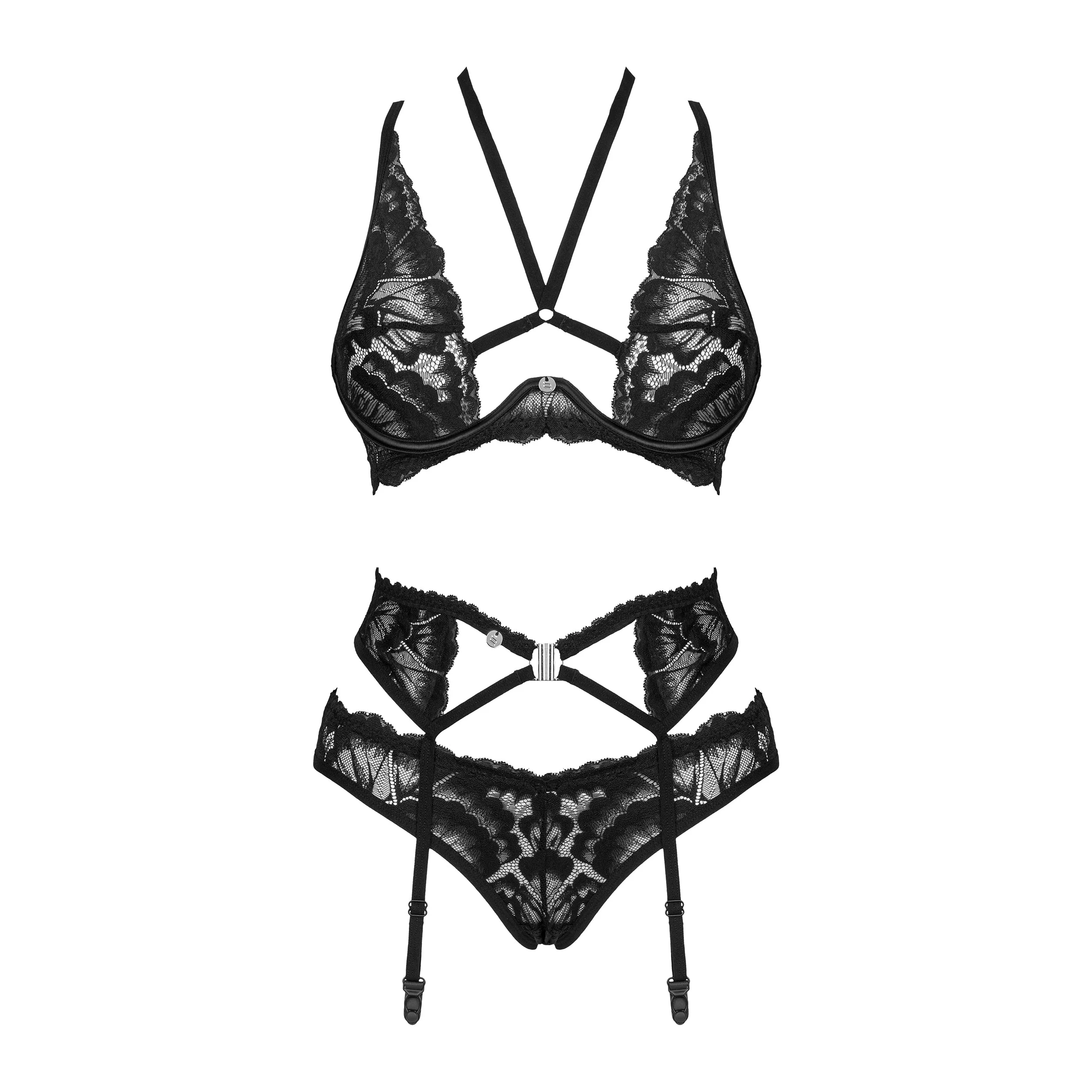 Obsessive Alessya Sheer Mesh Lace 3 Piece Lingerie Set - Image 3