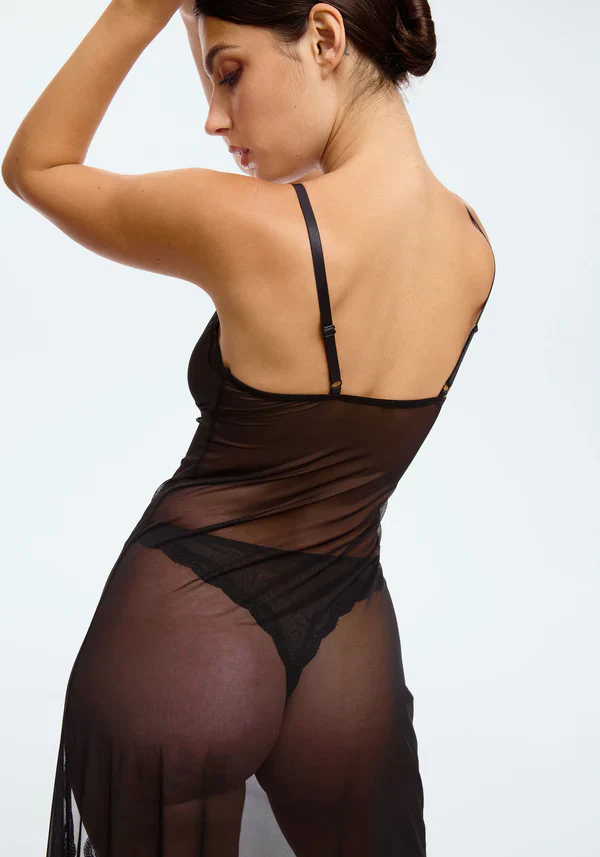 Blush Lotus Black Sheer Mesh Maxi Dress - Image 4