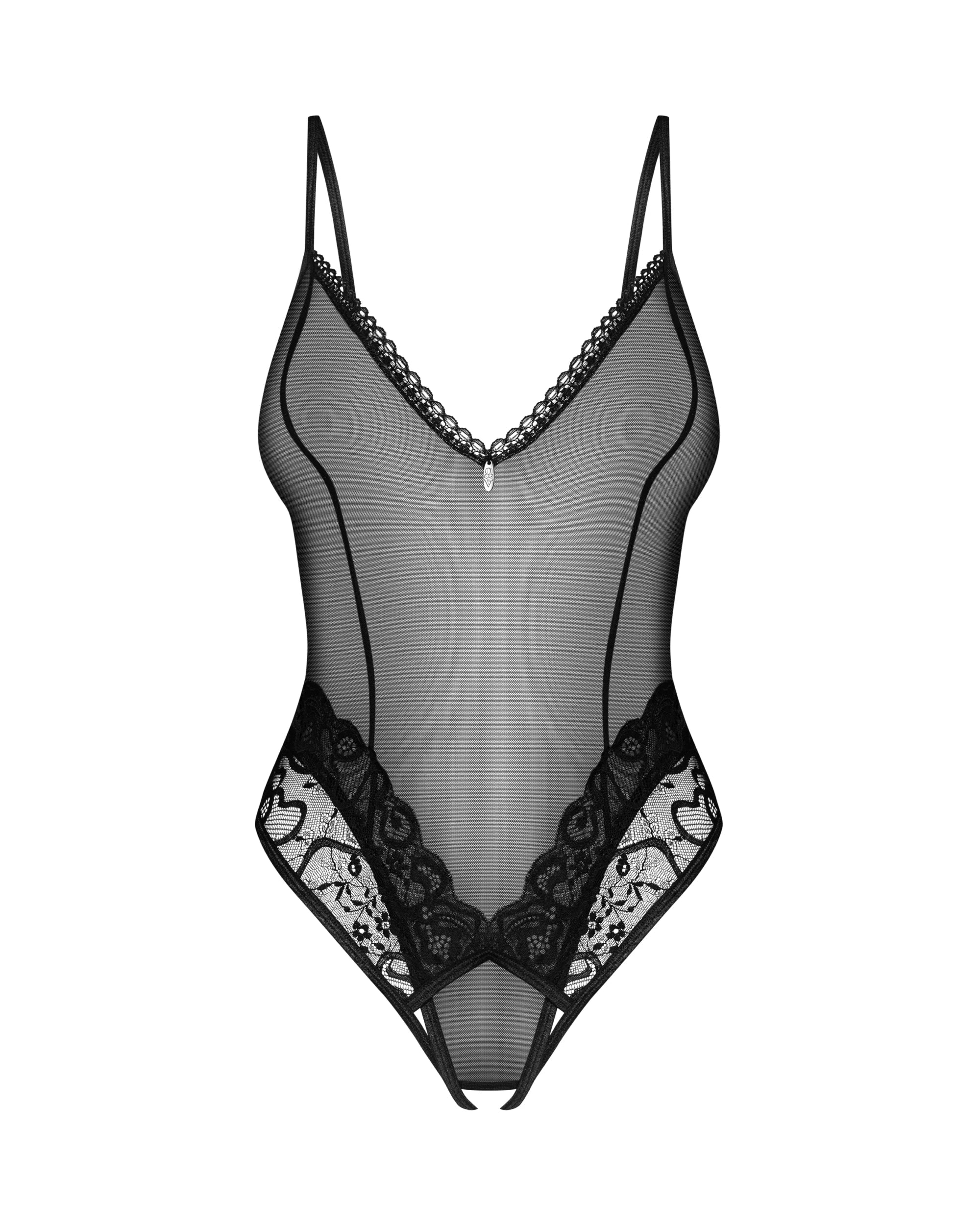 Obsessive Blomentis Sheer High Leg Crotchless Lace Bodysuit - Image 4