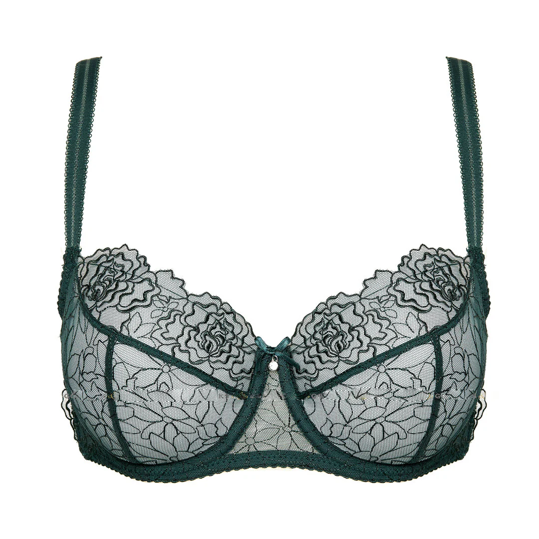 Gorteks Pamela Pine Green Sheer Mesh Balconette Bra - Image 8