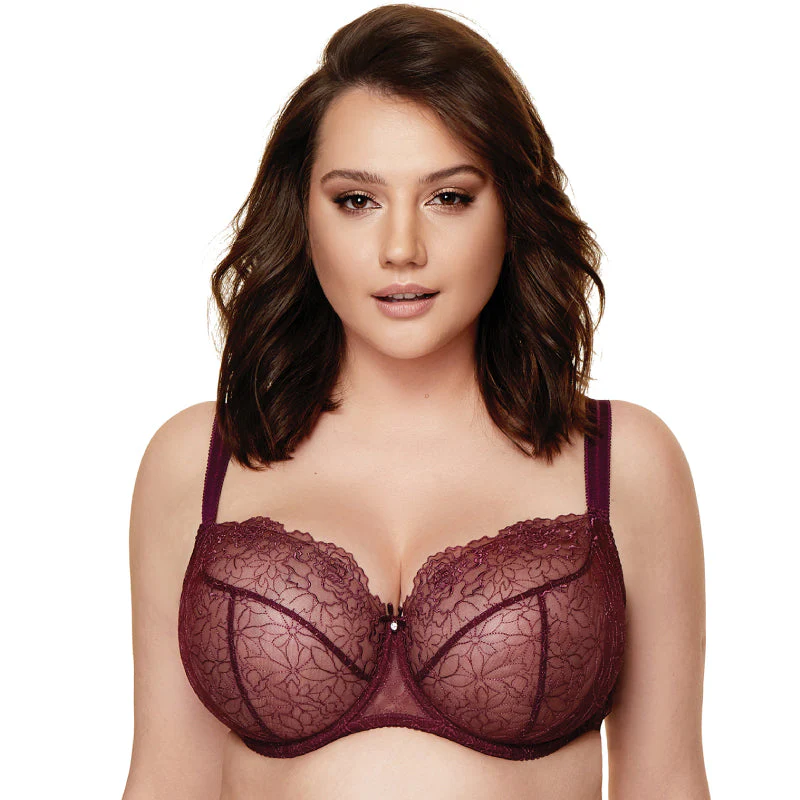 Gorteks Pamela Aubergine Sheer Mesh Balconette Bra - Image 3