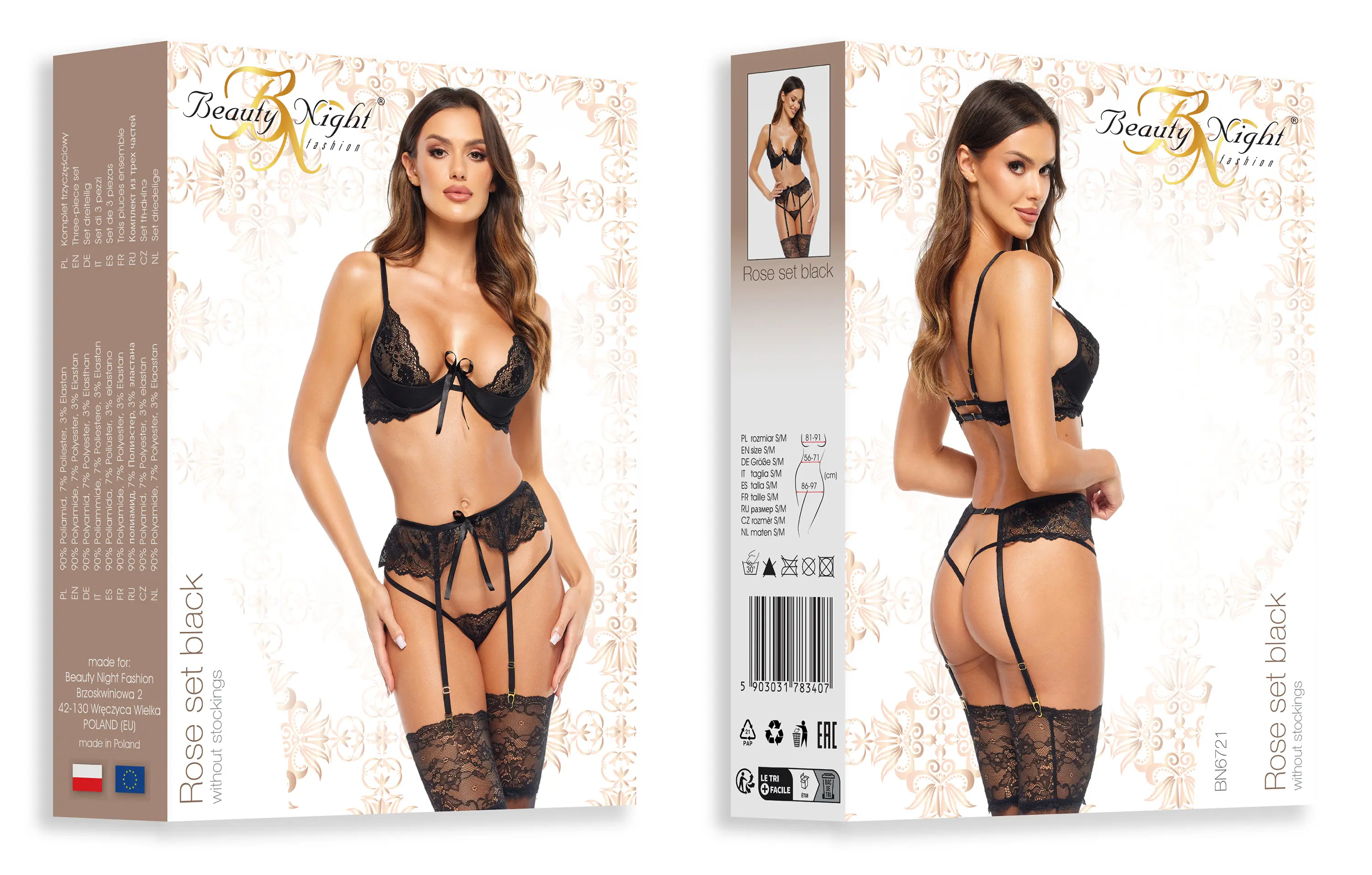 Beauty Night Rose Black Sheer Lace Plunge Bra Garter Belt & Sexy G-String - Image 11