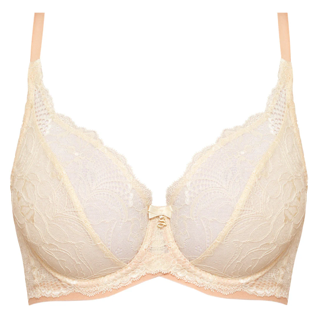 Samanta Anabelle Biscuit Sheer Lace Plunge Underwire Bra - Image 5