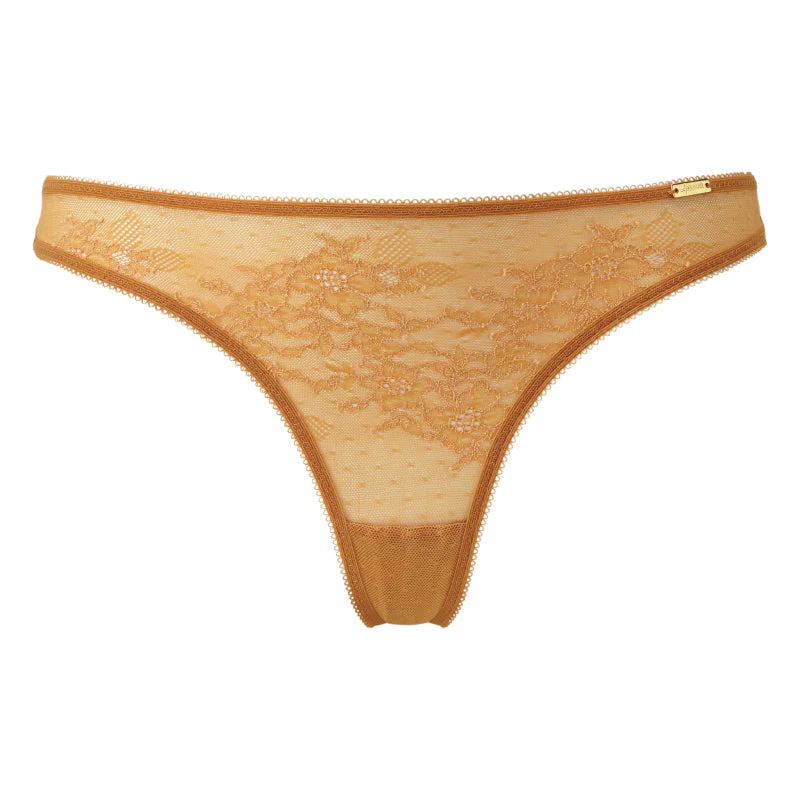 Gossard Glossies Lace Spiced Honey Sheer Thong Panty - Image 6