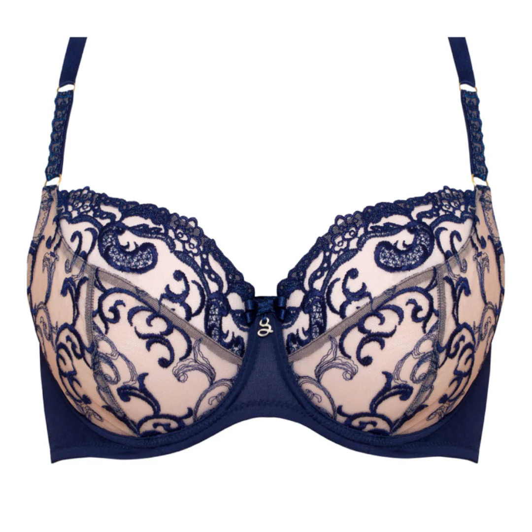 Samanta Hazel Navy Sheer Mesh 3-Part Full Cup Bra - Image 3