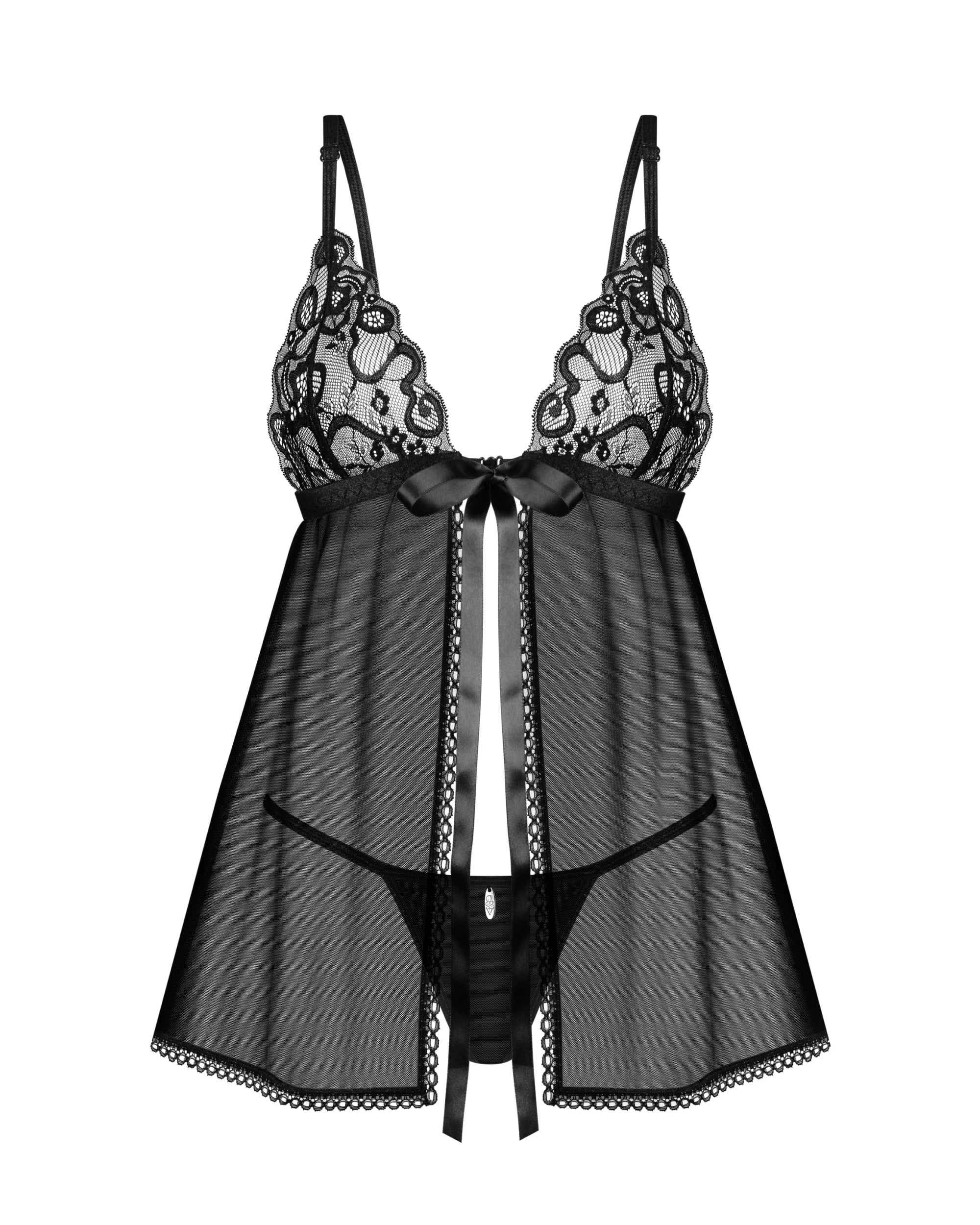 Obsessive Blomentis Black Sheer Mesh Babydoll Set - Image 4