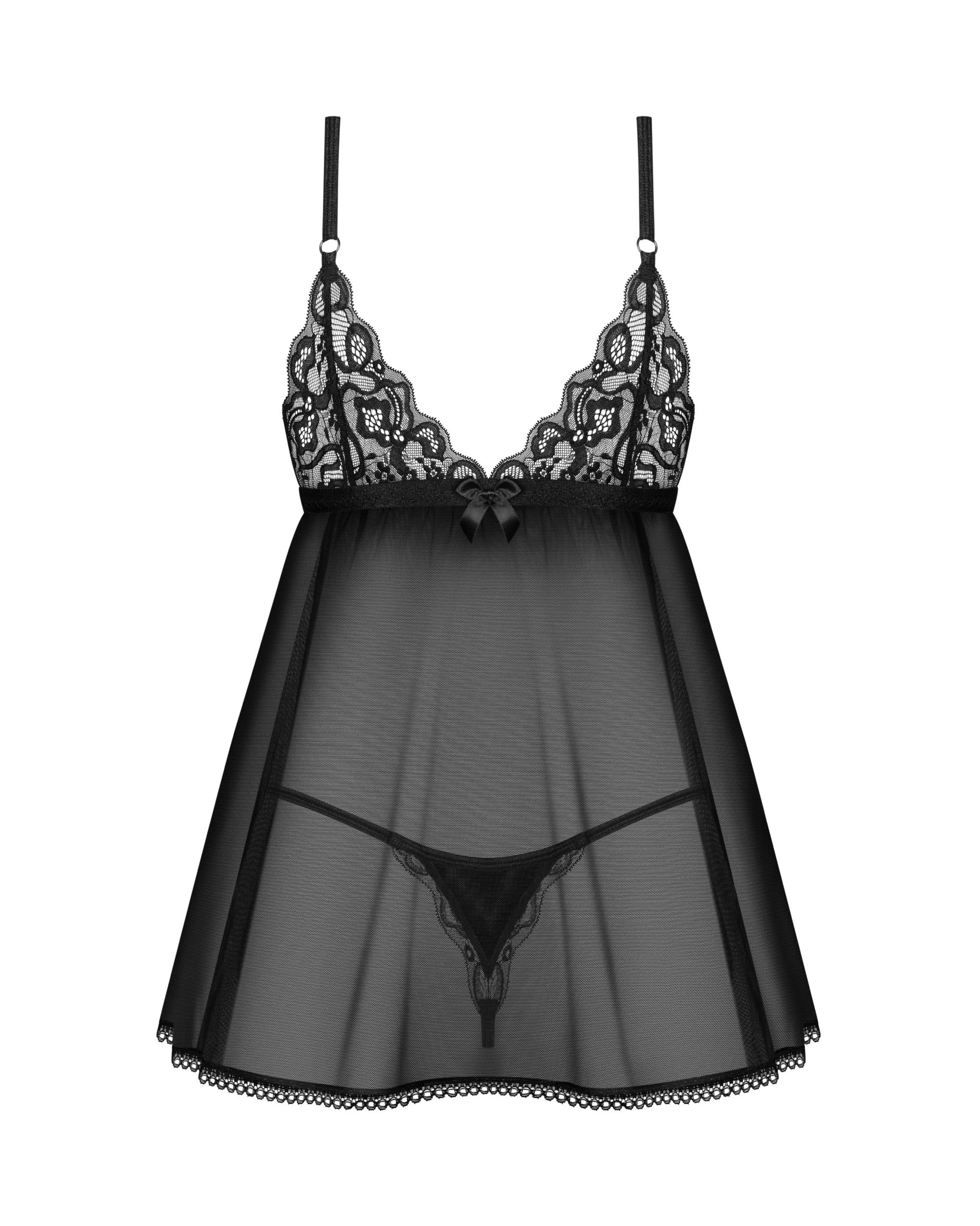 Obsessive Blomentis Black Sheer Mesh Babydoll Set - Image 5