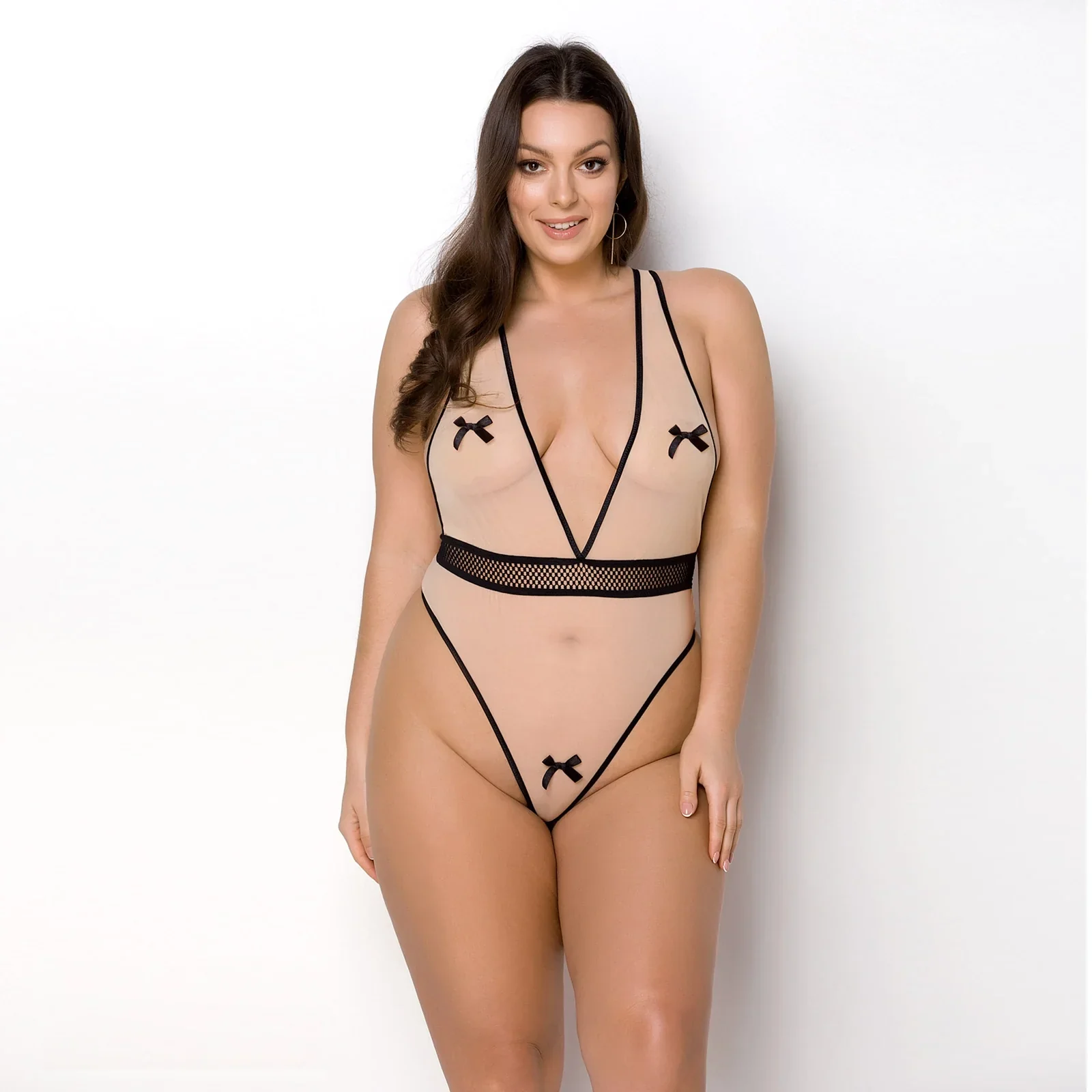 Sheer Mesh Deep V-Neck Bodysuit Passion Viena - Image 6