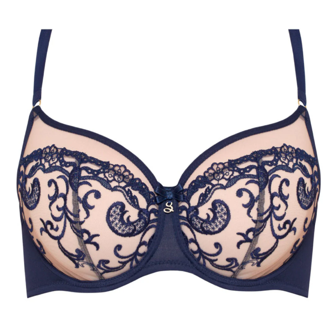 Samanta Hazel Navy Sheer Mesh Embroidered Underwire Bra - Image 4