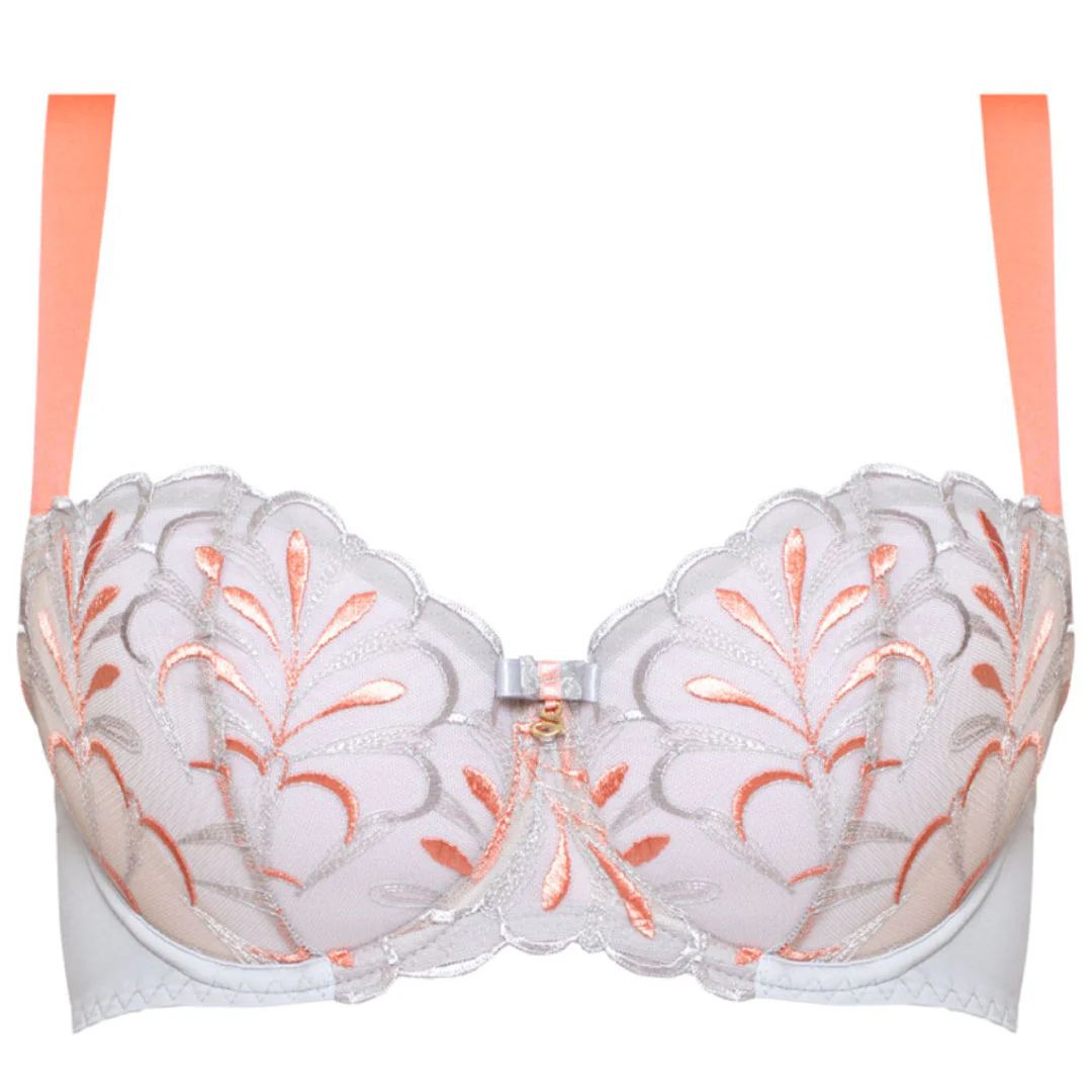 Samanta Sweet Gray Sheer Mesh Embroidered Balconette Bra - Image 3