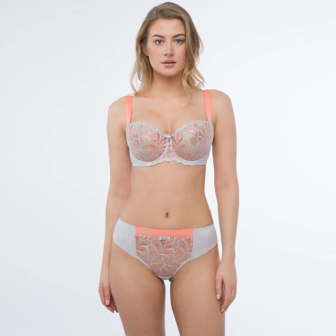 Samanta Sweet Gray Sheer Mesh Embroidered Balconette Bra - Image 5