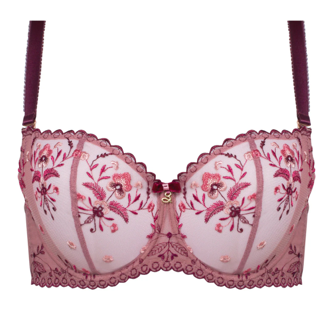 Samanta Viola Rose Sheer Mesh Embroidered Balconette Bra - Image 3