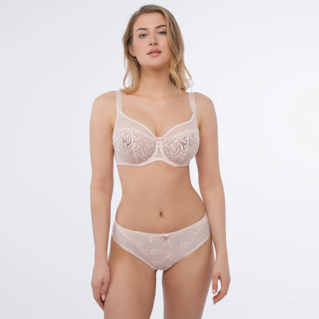 Samanta Donna Powder Rose Sheer Mesh Embroidered Underwire Bra - Image 3