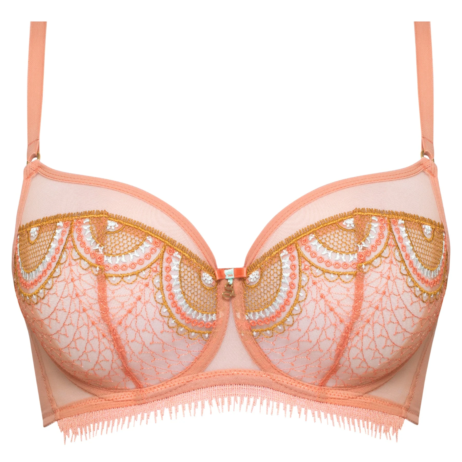 Samanta Lea Apricot Sheer Mesh Embroidered Underwire Bra - Image 3