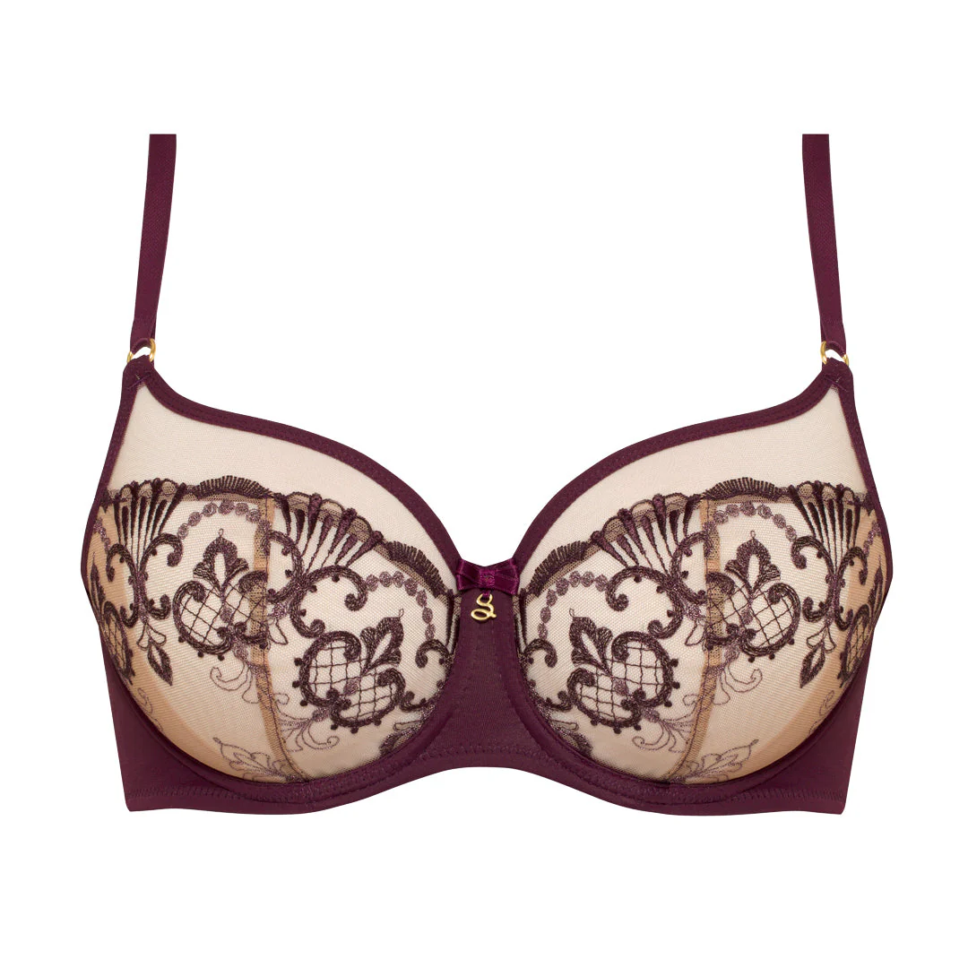 Samanta Perla Aubergine Sheer Mesh Embroidered Underwire Bra - Image 6