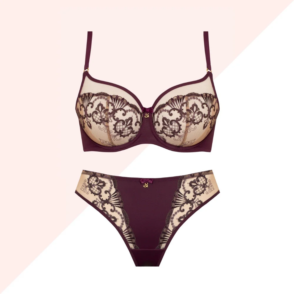 Samanta Perla Aubergine Sheer Mesh Embroidered Underwire Bra - Image 8
