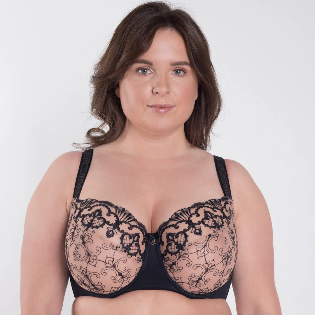 Samanta Perla Black Sheer Mesh Embroidered Full Figure Bra - Image 10