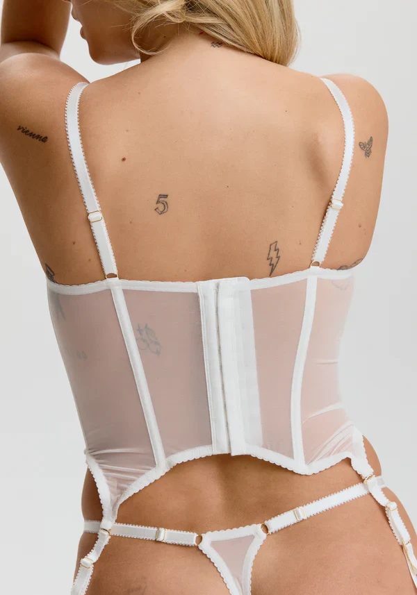 Blush Enchant White Sheer Embroidery Corset & Garter Straps - Image 2