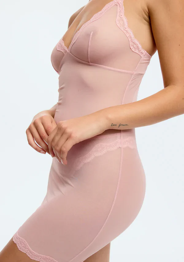 Blush Lotus Rosewater Sheer Mesh Lace Trim Slip Dress - Image 3