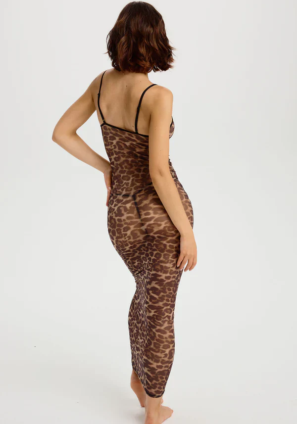 Sheer Mesh Stretch Maxi Dress Blush The Mesh Leopard - Image 2