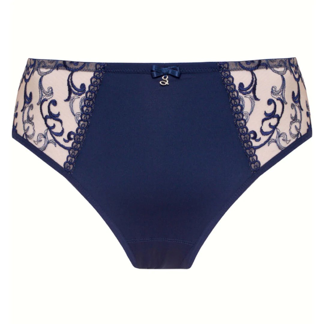 Samanta Hazel Navy Sheer Mesh Tulle Embroidered Brief Panty - Image 3