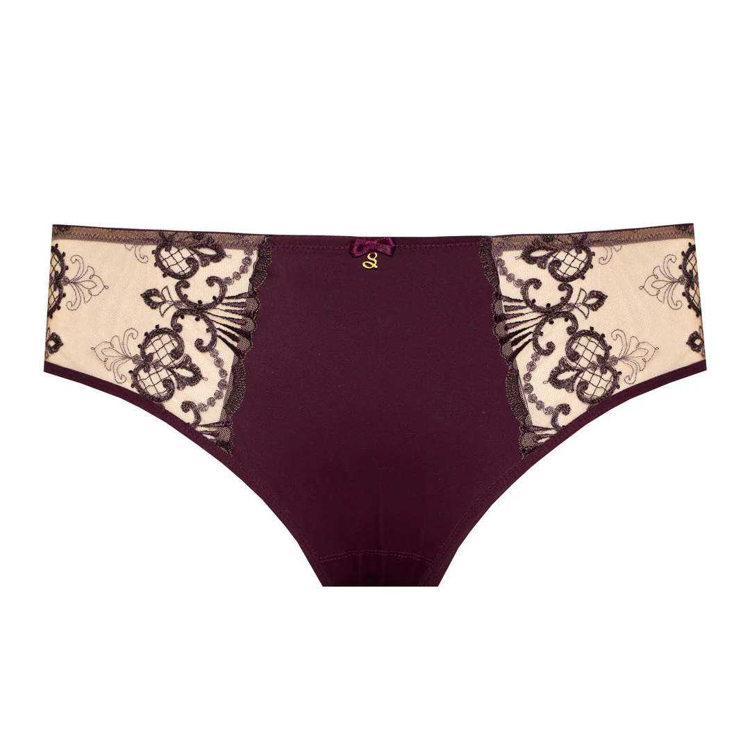 Samanta Perla Aubergine Sheer Mesh Tulle Embroidered Brief Panty - Image 4
